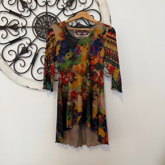 Amma Design Abstract Art to Wear Watercolor Bohemian Tunic Lagenlook Top Small - Picture 3 of 5